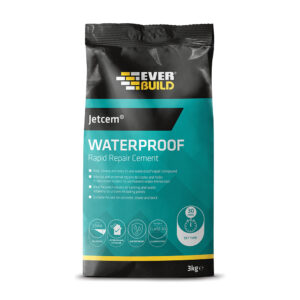 This image displays the front of the product which is a Everbuild Jetcem Waterproof Rapid Repair Cement – 3kg