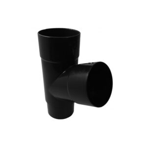 This image displays the front of the product which is a FreeFlow 68mm Round Gutter Drain Pipe 112° Branch - Black